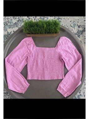 Midnight Sky Pink Smocked Long Sleeve Top Size M